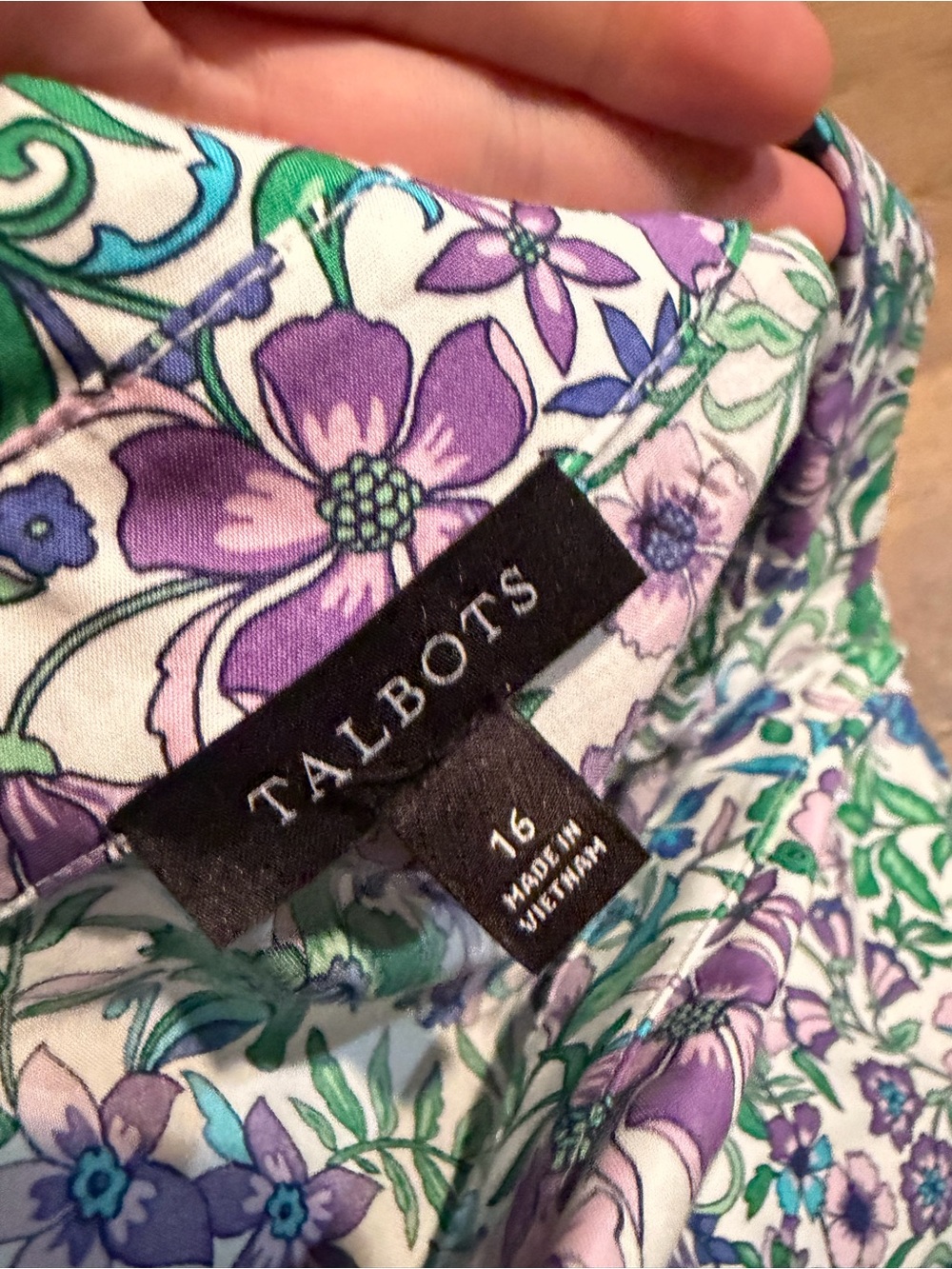 Talbots Fit & Flare Poplin Shirtdress Floral Purple Blue Women’s Belt 16 Dress - Picture 8 of 11